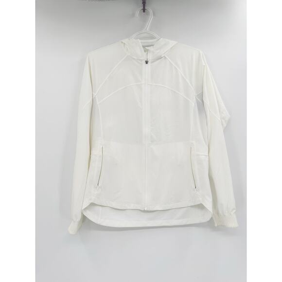 Athleta Racer Running Free White Full Zip Up Hooded Jacket Size Small - Picture 1 of 7